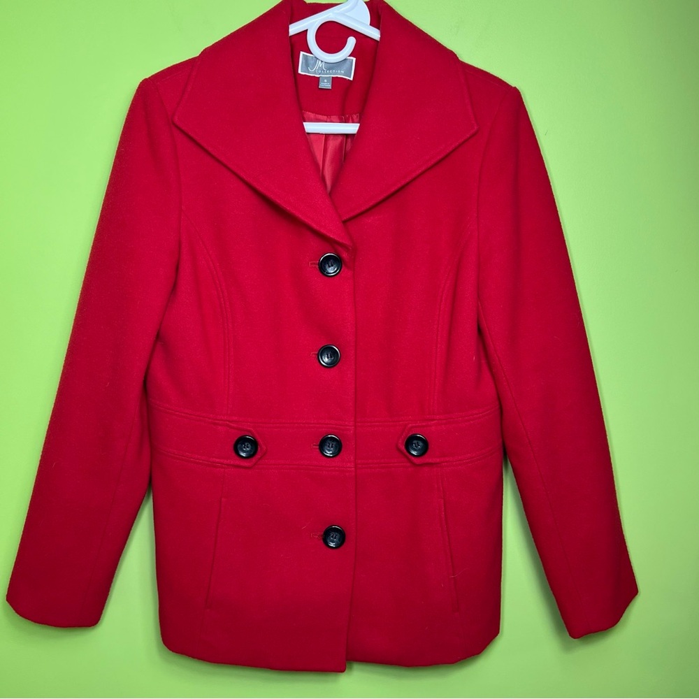 JM Collections Red Double-Breasted classic pea coat Jacket size S